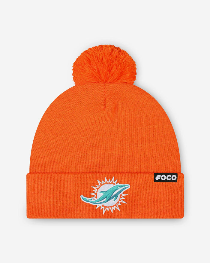 Miami Dolphins Basic Primary Logo Pom Beanie FOCO Orange - FOCO.com