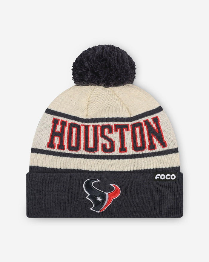 Houston Texans Heritage Stripe Primary Logo Pom Beanie FOCO - FOCO.com