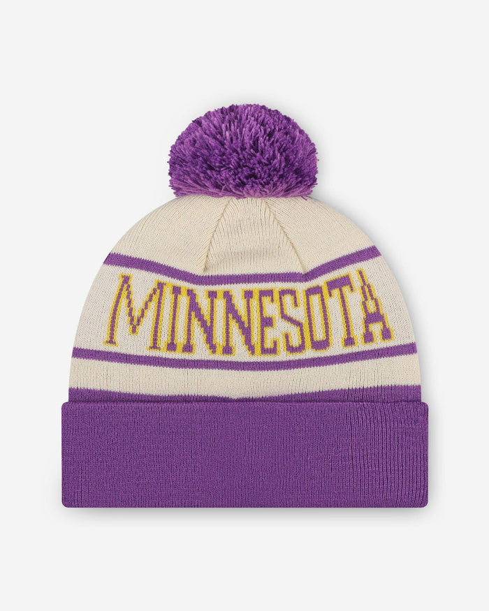 Minnesota Vikings Heritage Stripe Primary Logo Pom Beanie FOCO - FOCO.com