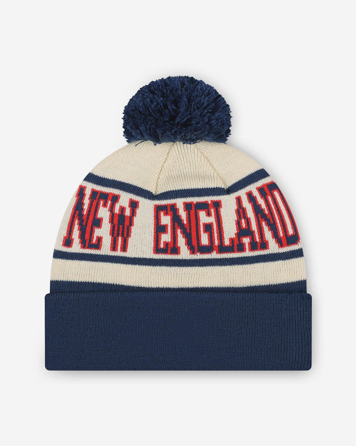 New England Patriots Heritage Stripe Primary Logo Pom Beanie FOCO - FOCO.com