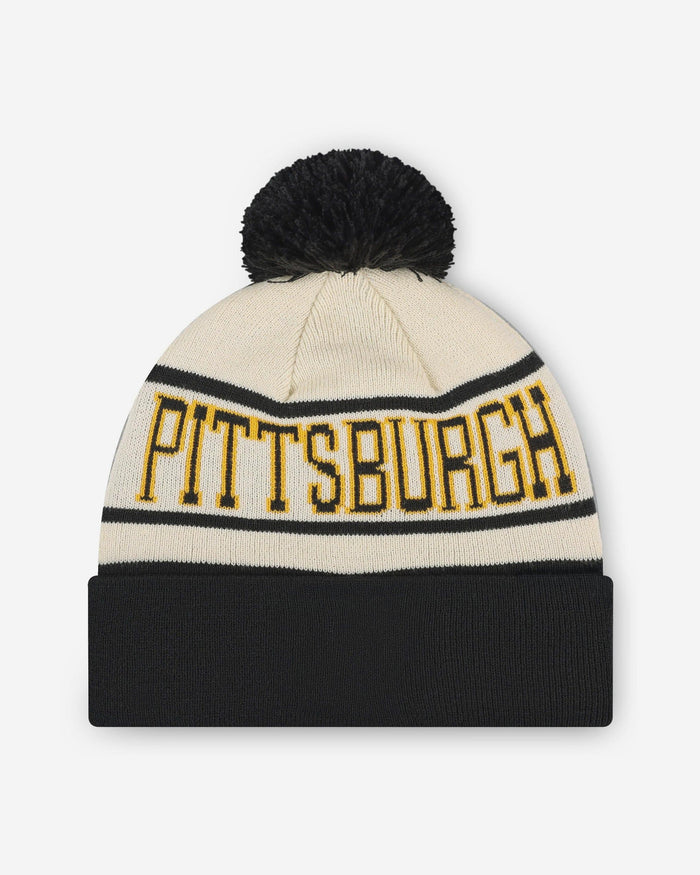 Pittsburgh Steelers Heritage Stripe Primary Logo Pom Beanie FOCO - FOCO.com