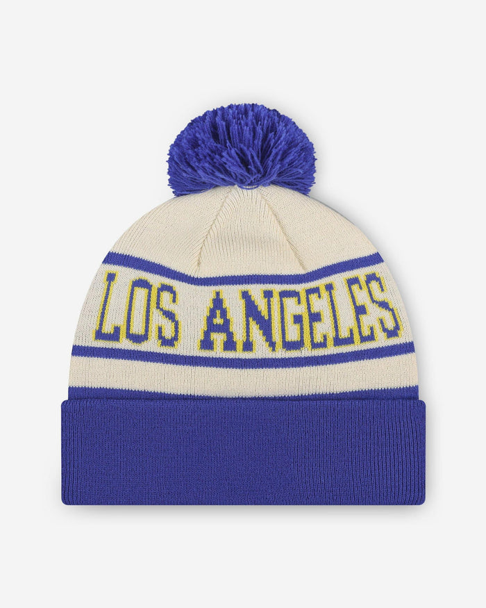 Los Angeles Rams Heritage Stripe Primary Logo Pom Beanie FOCO - FOCO.com