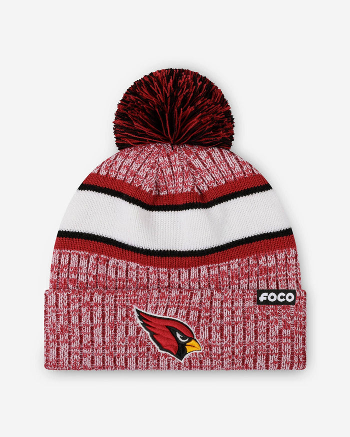 Arizona Cardinals Heather Team Stripe Lined Pom Beanie FOCO - FOCO.com