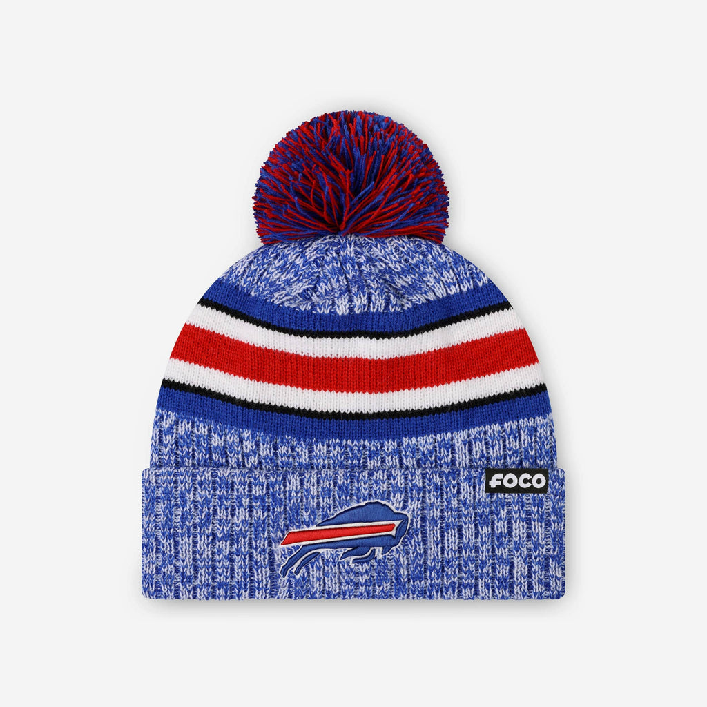 Buffalo Bills Heather Team Stripe Lined Pom Beanie FOCO - FOCO.com