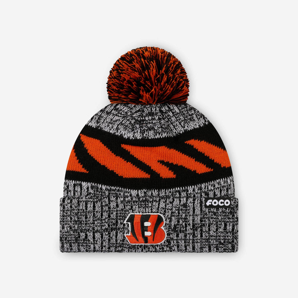 Cincinnati Bengals Heather Team Stripe Lined Pom Beanie FOCO - FOCO.com