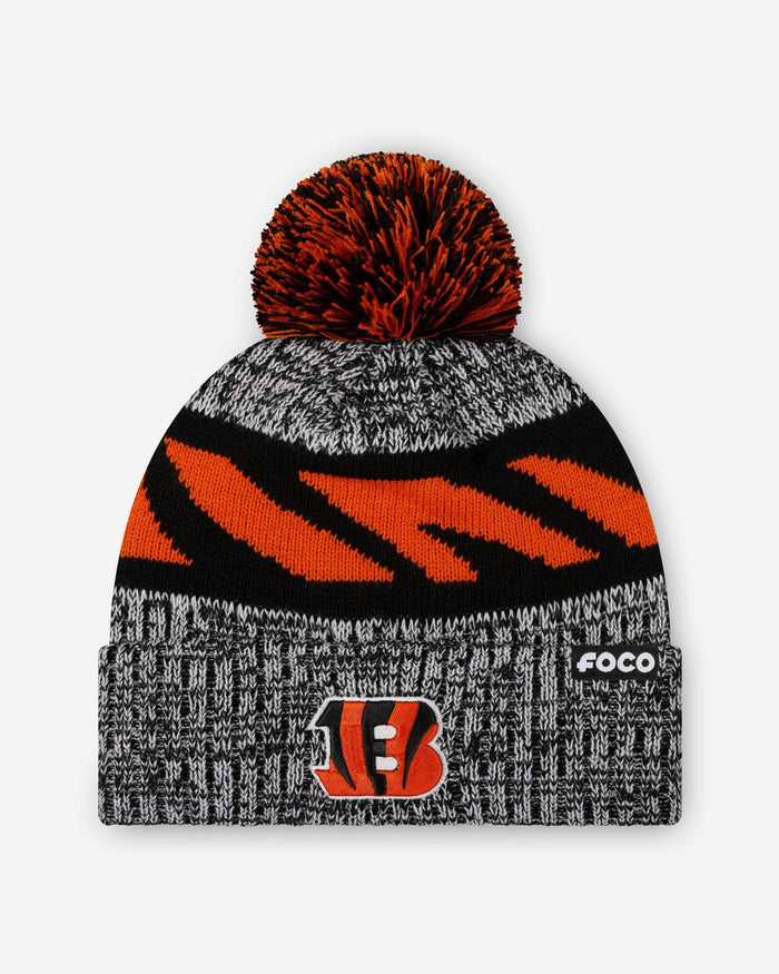 Cincinnati Bengals Heather Team Stripe Lined Pom Beanie FOCO - FOCO.com