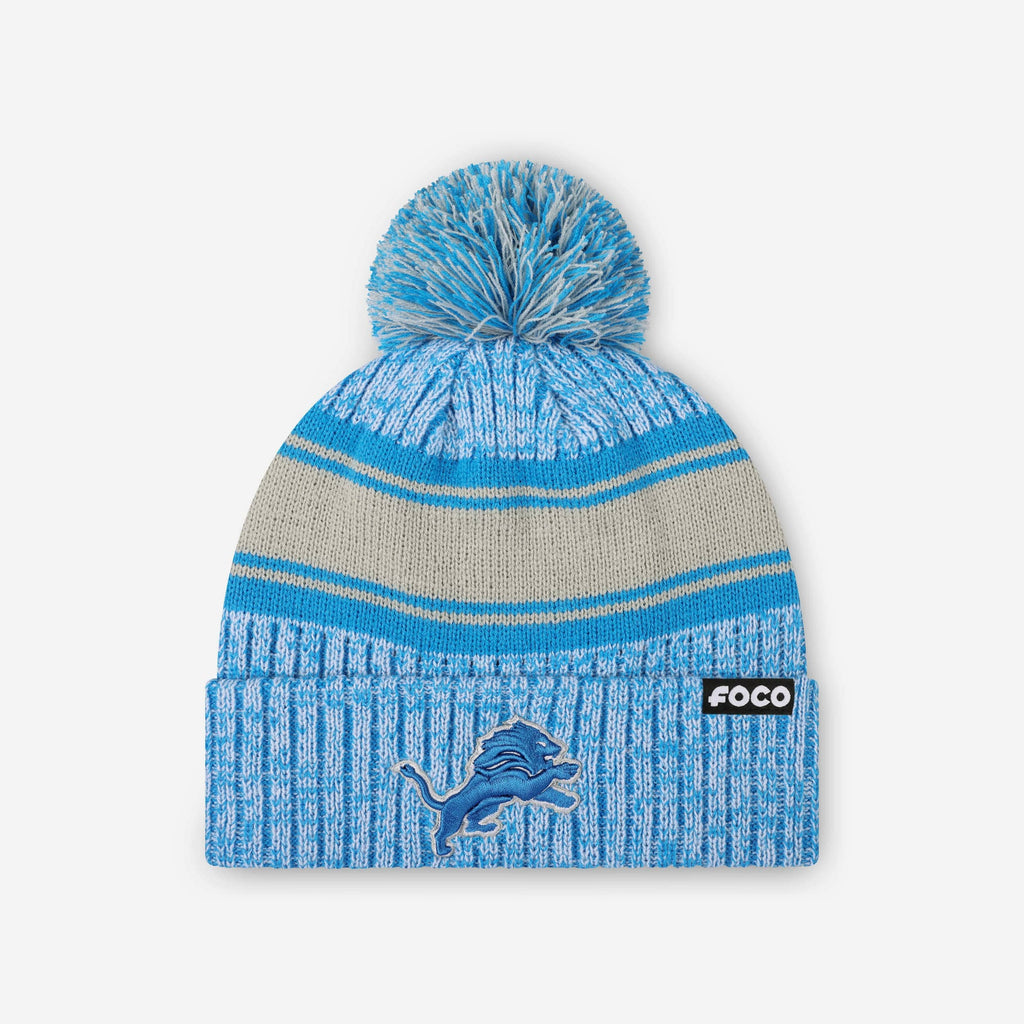 Detroit Lions Heather Team Stripe Lined Pom Beanie FOCO - FOCO.com