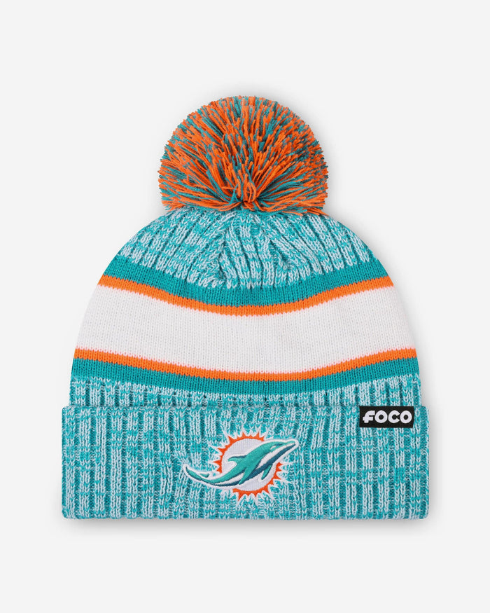 Miami Dolphins Heather Team Stripe Lined Pom Beanie FOCO - FOCO.com