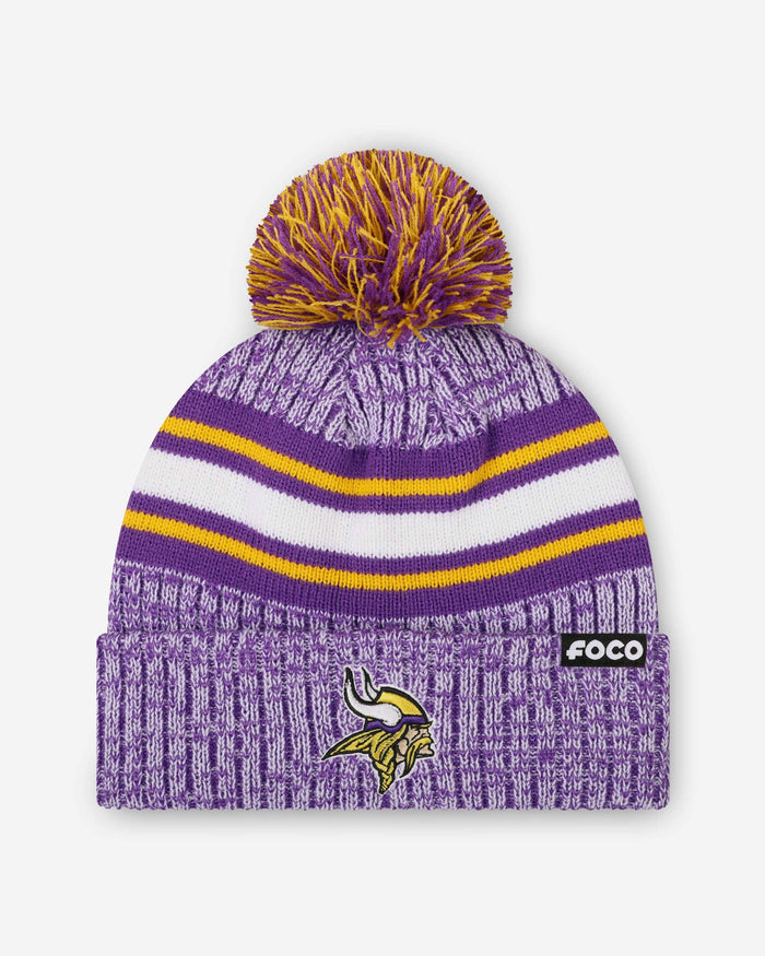 Minnesota Vikings Heather Team Stripe Lined Pom Beanie FOCO - FOCO.com