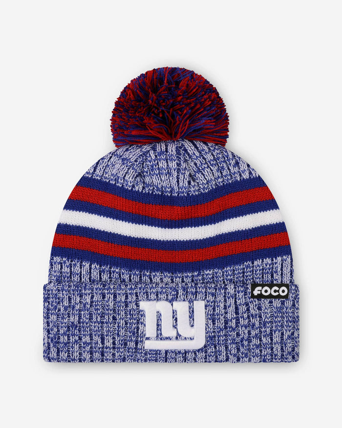 New York Giants Heather Team Stripe Lined Pom Beanie FOCO - FOCO.com