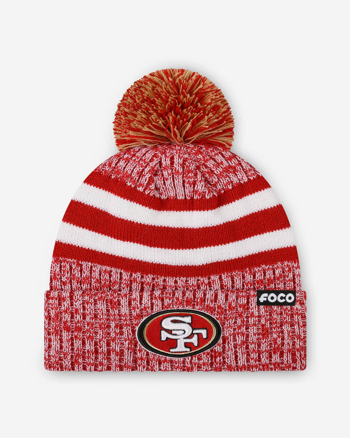 San Francisco 49ers Heather Team Stripe Lined Pom Beanie FOCO - FOCO.com