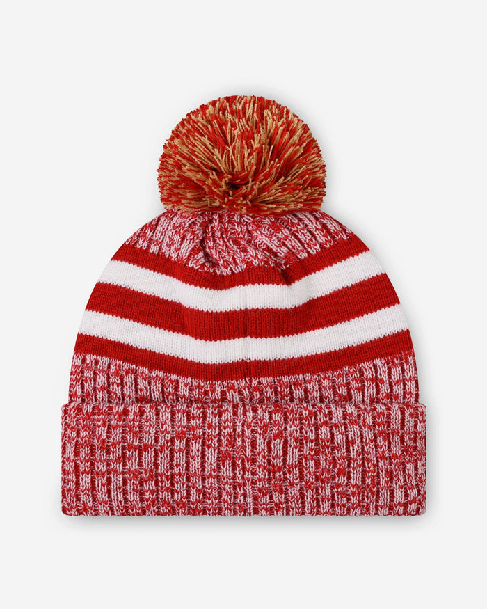 San Francisco 49ers Heather Team Stripe Lined Pom Beanie FOCO - FOCO.com