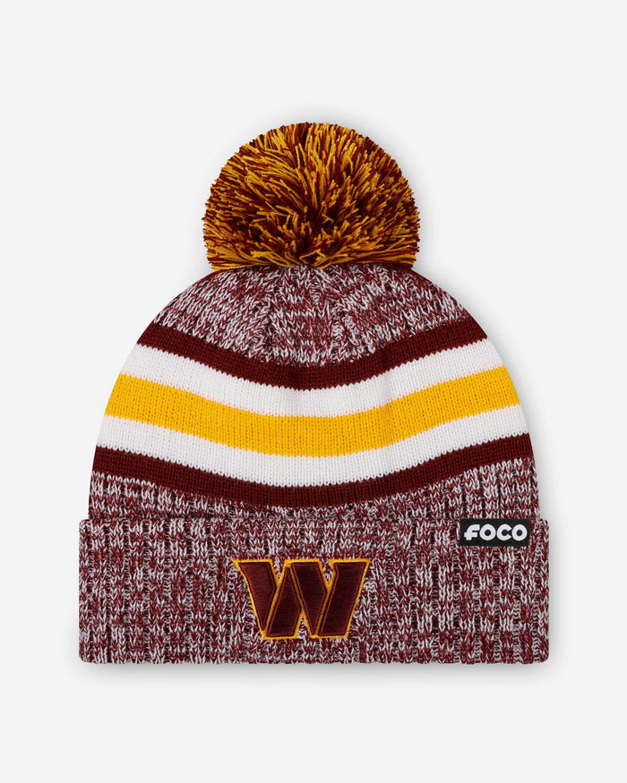 Washington Commanders Heather Team Stripe Lined Pom Beanie FOCO - FOCO.com