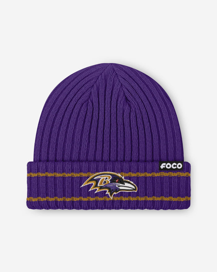 Baltimore Ravens Primary Logo Ribbed Beanie FOCO - FOCO.com