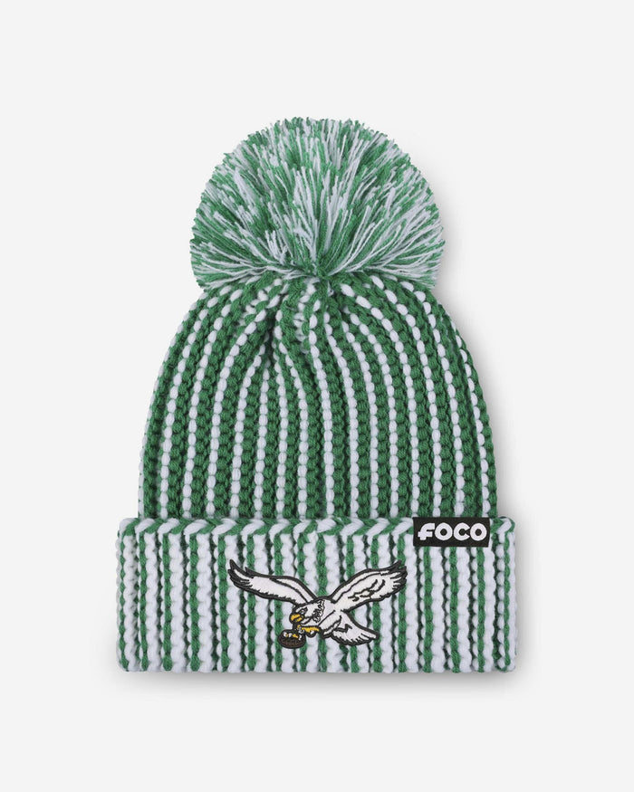 Philadelphia Eagles Primary Logo Vertical Knit Pom Beanie Kelly Green FOCO - FOCO.com