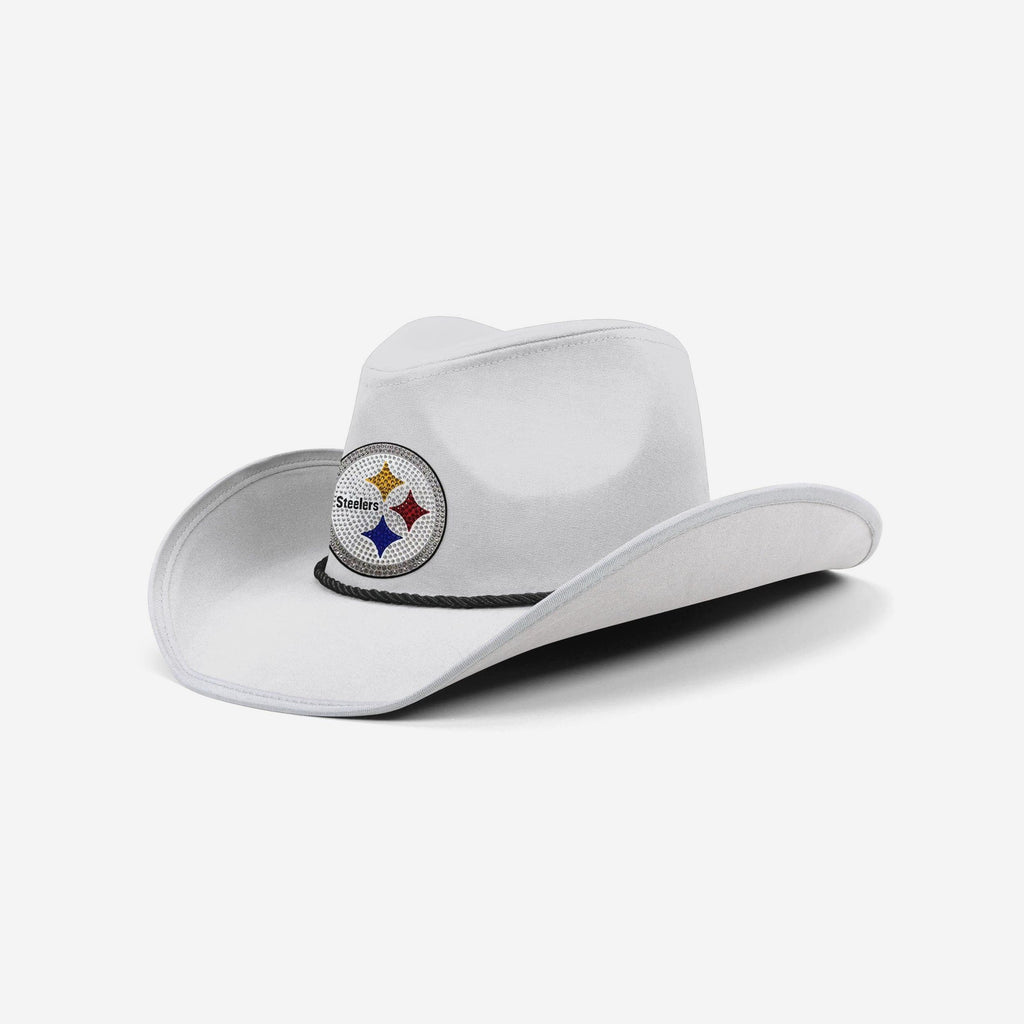 Pittsburgh Steelers White Rhinestone Logo Cowboy Hat FOCO - FOCO.com