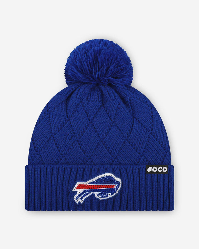 Buffalo Bills Rhinestone Primary Logo Criss Cross Beanie FOCO - FOCO.com