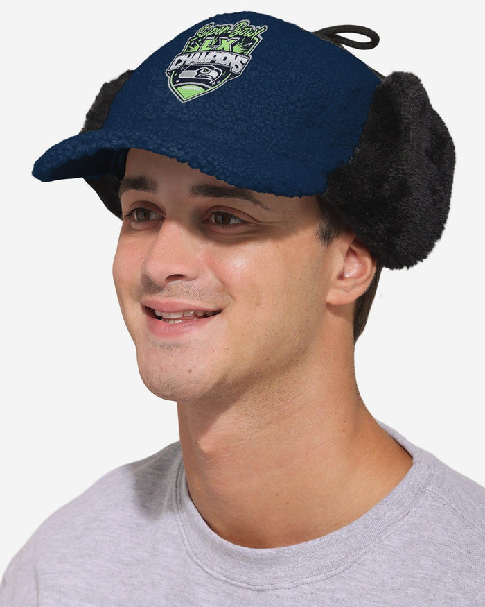 Seattle Seahawks Super Bowl LX Champions Sherpa Trapper Cap FOCO - FOCO.com