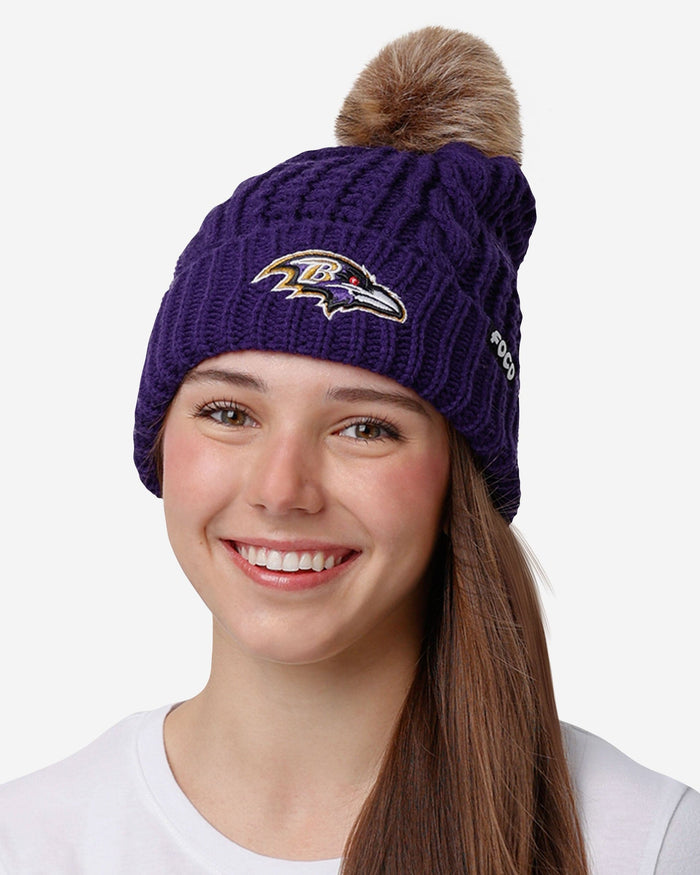 Baltimore Ravens Womens Faux Fur Pom Beanie FOCO - FOCO.com