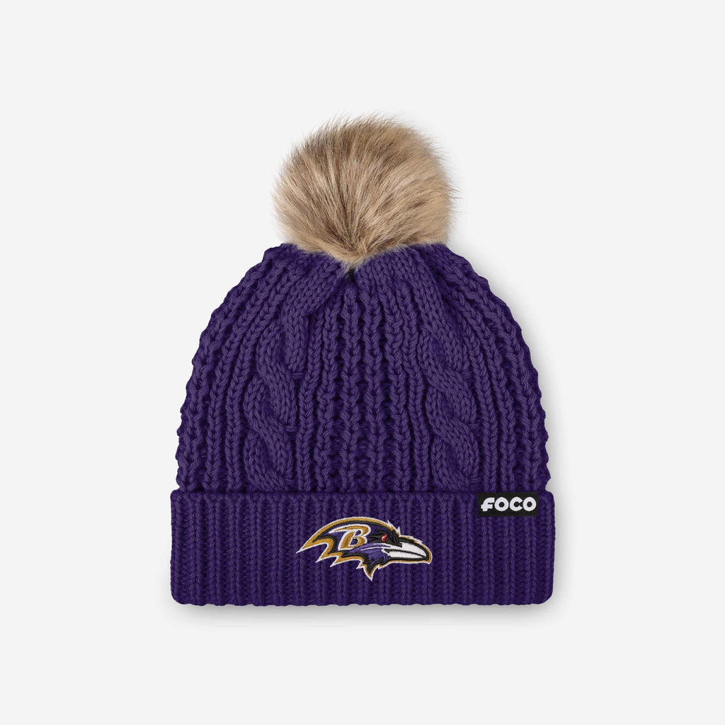 Baltimore Ravens Womens Faux Fur Pom Beanie FOCO - FOCO.com