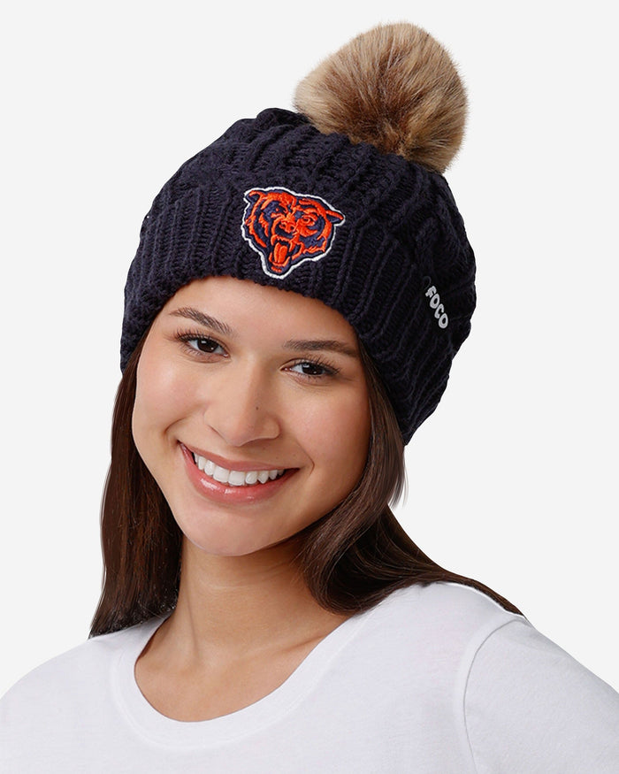 Chicago Bears Womens Faux Fur Pom Beanie FOCO - FOCO.com