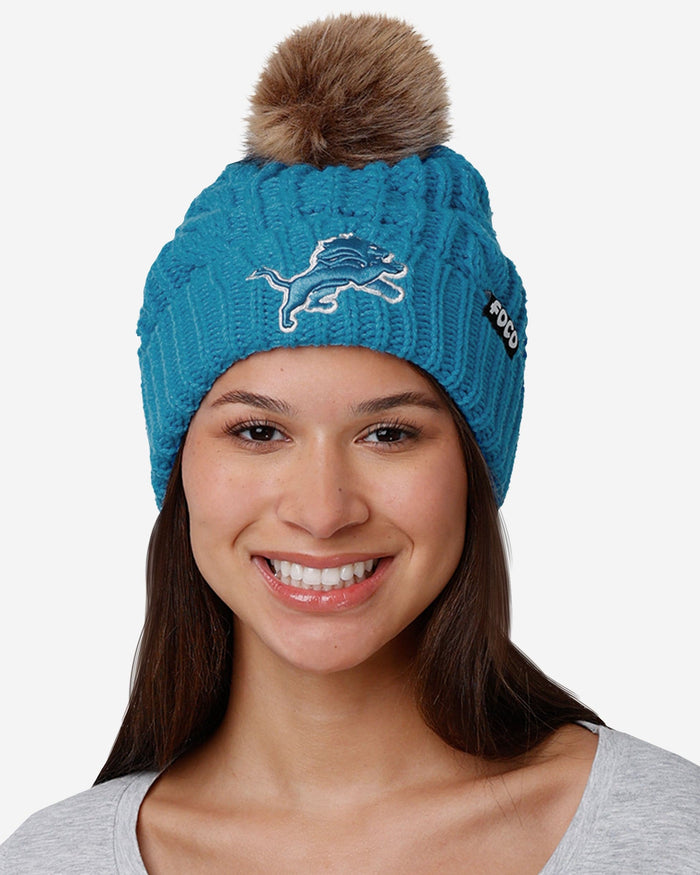 Detroit Lions Womens Faux Fur Pom Beanie FOCO - FOCO.com