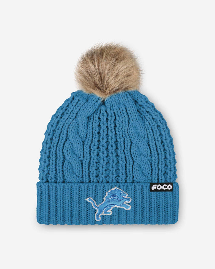 Detroit Lions Womens Faux Fur Pom Beanie FOCO - FOCO.com