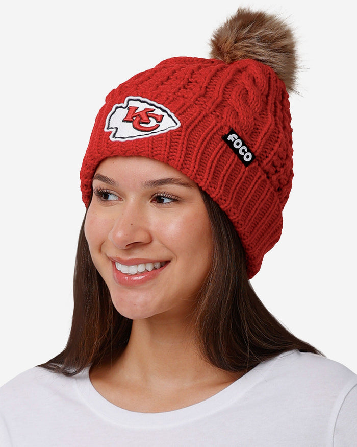 Kansas City Chiefs Womens Faux Fur Pom Beanie FOCO - FOCO.com