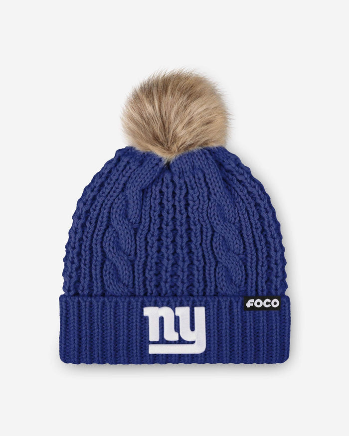 New York Giants Womens Faux Fur Pom Beanie FOCO - FOCO.com