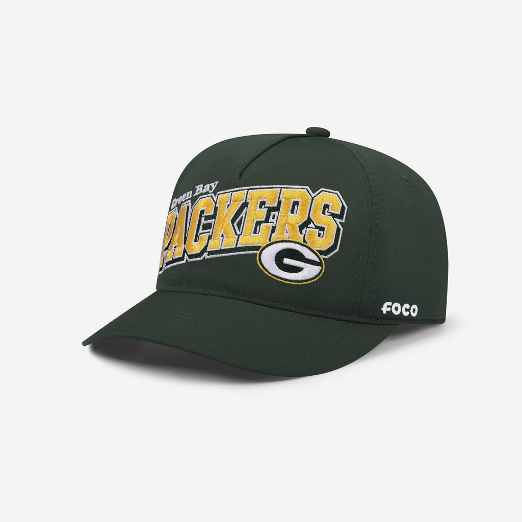 Green Bay Packers Wavy Wordmark Poly Marquee RF Cap FOCO - FOCO.com
