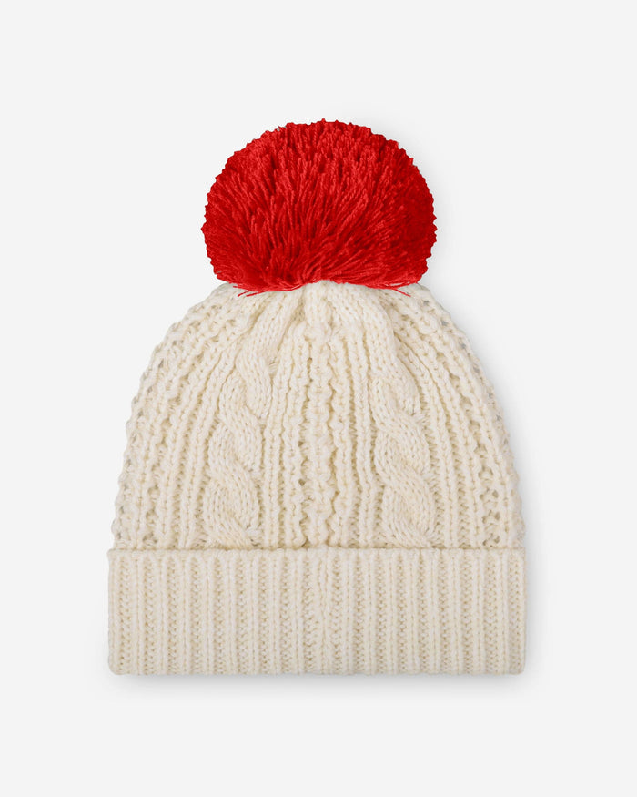 Ohio State Buckeyes Womens Primary Logo White Cable Knit Pom Beanie FOCO - FOCO.com