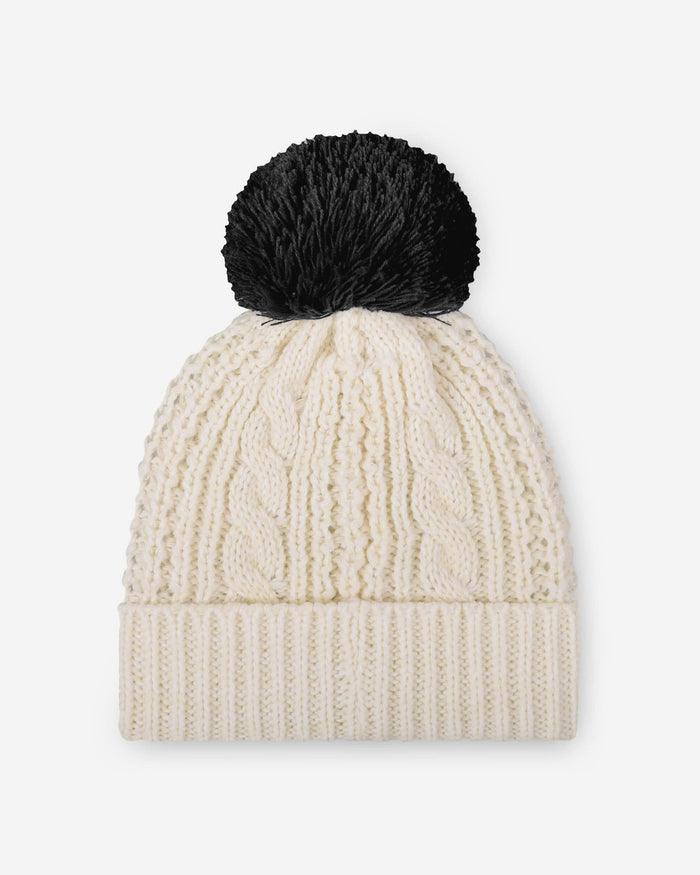 Iowa Hawkeyes Womens Primary Logo White Cable Knit Pom Beanie FOCO - FOCO.com