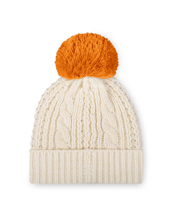 Tennessee Volunteers Womens Primary Logo White Cable Knit Pom Beanie