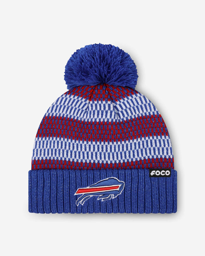 Buffalo Bills Womens Cozy Knit Metallic Thread Pom Beanie FOCO - FOCO.com