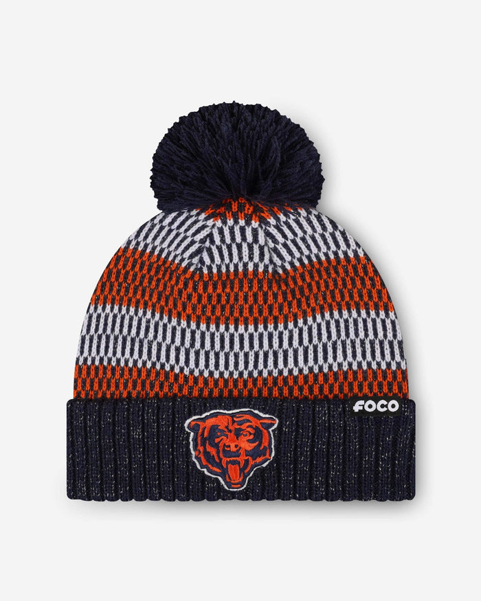 Chicago Bears Womens Cozy Knit Metallic Thread Pom Beanie FOCO - FOCO.com