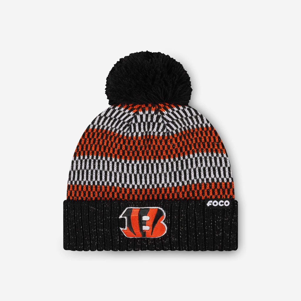 Cincinnati Bengals Womens Cozy Knit Metallic Thread Pom Beanie FOCO - FOCO.com