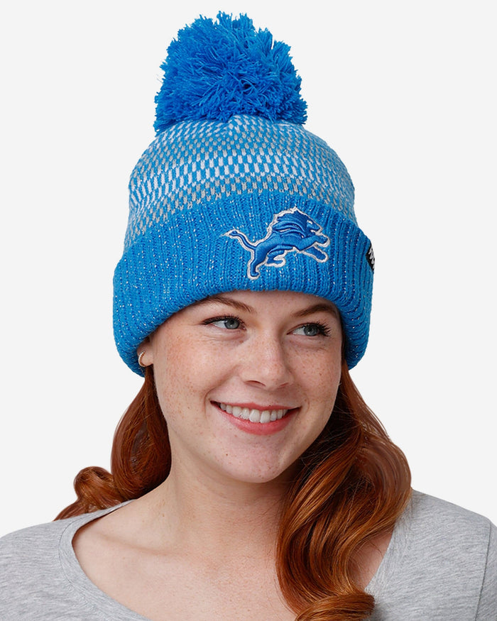 Detroit Lions Womens Cozy Knit Metallic Thread Pom Beanie FOCO - FOCO.com