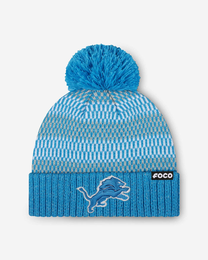 Detroit Lions Womens Cozy Knit Metallic Thread Pom Beanie FOCO - FOCO.com