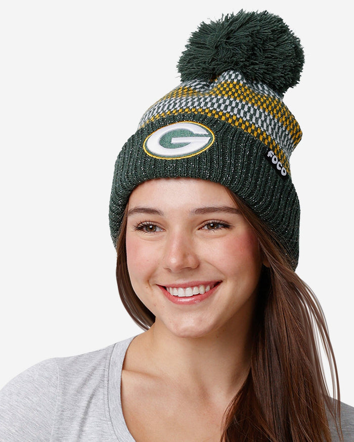 Green Bay Packers Womens Cozy Knit Metallic Thread Pom Beanie FOCO - FOCO.com