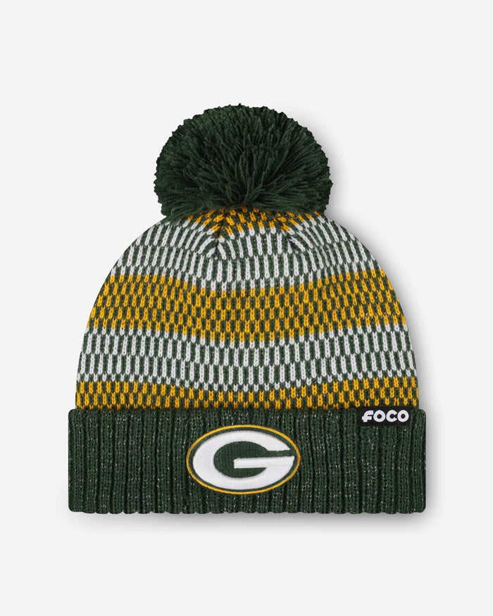 Green Bay Packers Womens Cozy Knit Metallic Thread Pom Beanie FOCO - FOCO.com