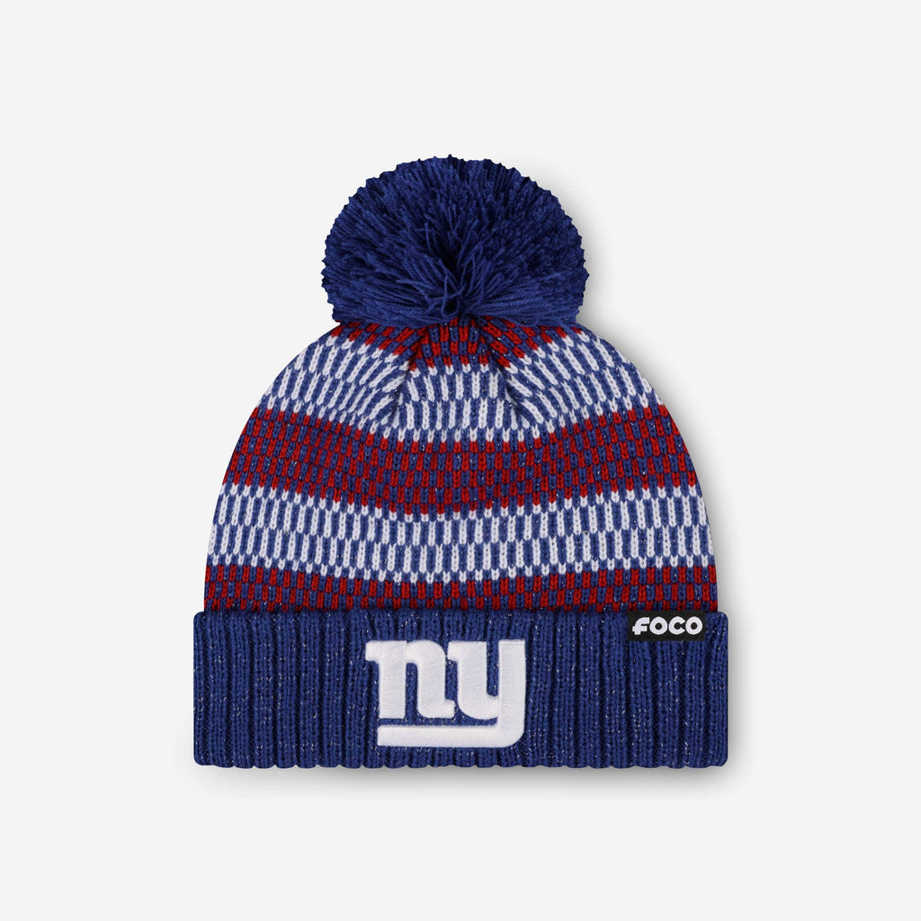 New York Giants Womens Cozy Knit Metallic Thread Pom Beanie FOCO - FOCO.com