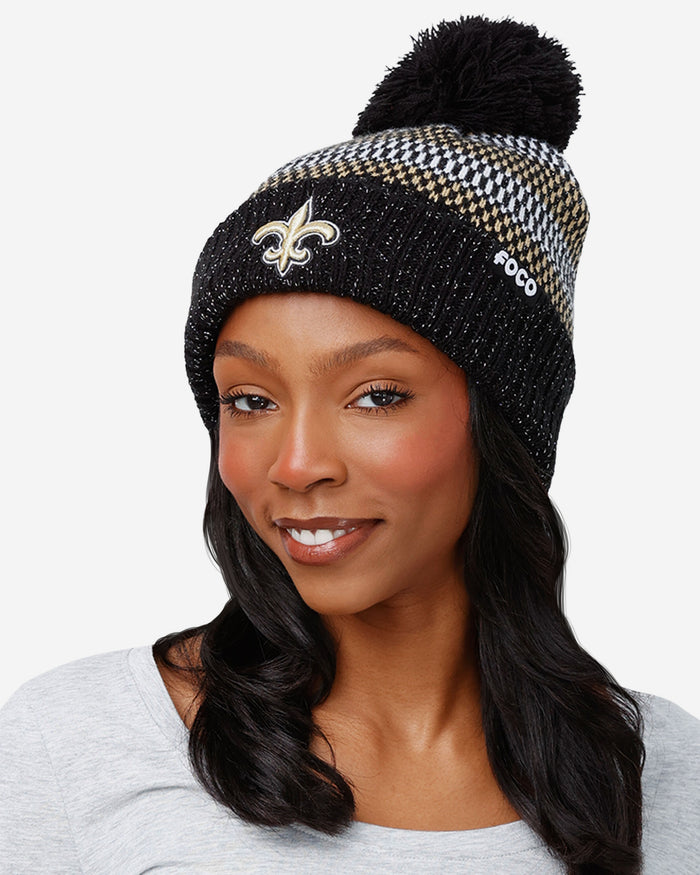 New Orleans Saints Womens Cozy Knit Metallic Thread Pom Beanie FOCO - FOCO.com