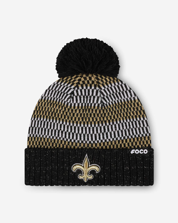 New Orleans Saints Womens Cozy Knit Metallic Thread Pom Beanie FOCO - FOCO.com