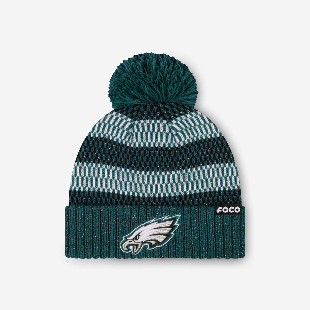 Philadelphia Eagles Womens Cozy Knit Metallic Thread Pom Beanie FOCO - FOCO.com