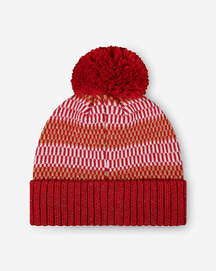 San Francisco 49ers Womens Cozy Knit Metallic Thread Pom Beanie FOCO - FOCO.com