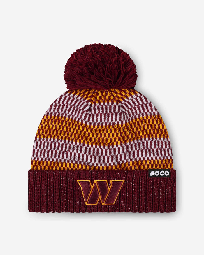 Washington Commanders Womens Cozy Knit Metallic Thread Pom Beanie FOCO - FOCO.com