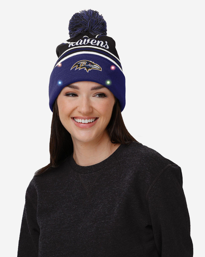 Baltimore Ravens Womens Wordmark Script Light Up Beanie FOCO - FOCO.com