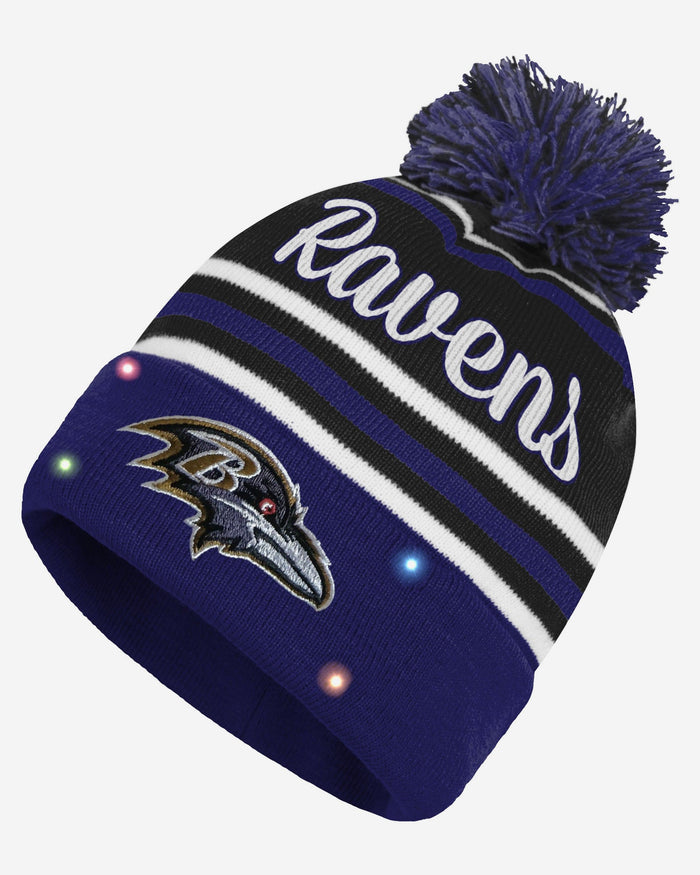 Baltimore Ravens Womens Wordmark Script Light Up Beanie FOCO - FOCO.com