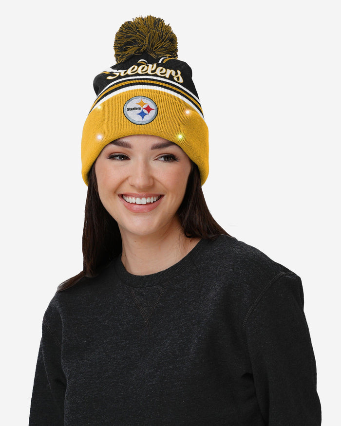 Pittsburgh Steelers Womens Wordmark Script Light Up Beanie FOCO - FOCO.com