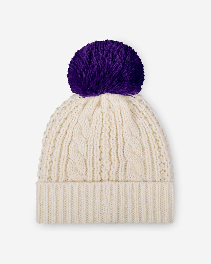 Baltimore Ravens Womens Primary Logo White Cable Knit Pom Beanie FOCO - FOCO.com